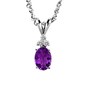 14K White Gold Diamond And Genuine Amethyst Trio Accent Pendant