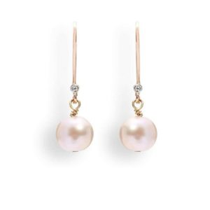 18K Rose Gold & Diamond Pearl Drop Earrings