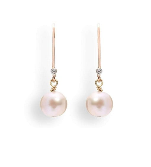 18K Rose Gold & Diamond Pearl Drop Earrings