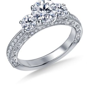 2.00 Ct. Tw. Vintage Inspired Trellis Three Stone Diamond Engagement Ring In 14K White Gold