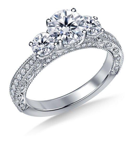 2.00 Ct. Tw. Vintage Inspired Trellis Three Stone Diamond Engagement Ring In 14K White Gold