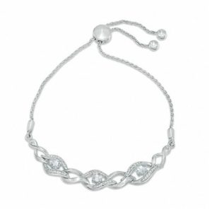 4.0mm Aquamarine and 110 CT. T.W. Diamond Flame Three Stone Bolo Bracelet in Sterling Silver - 9.5