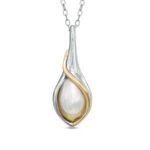 7.0 - 8.0mm Cultured Freshwater Pearl Calla Lily Pendant in Sterling Silver and 14K Gold Plate