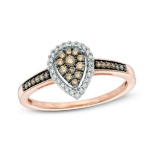 Champagne and White Diamond Cluster Pear-Shaped Frame Ring in 10K Rose Gold