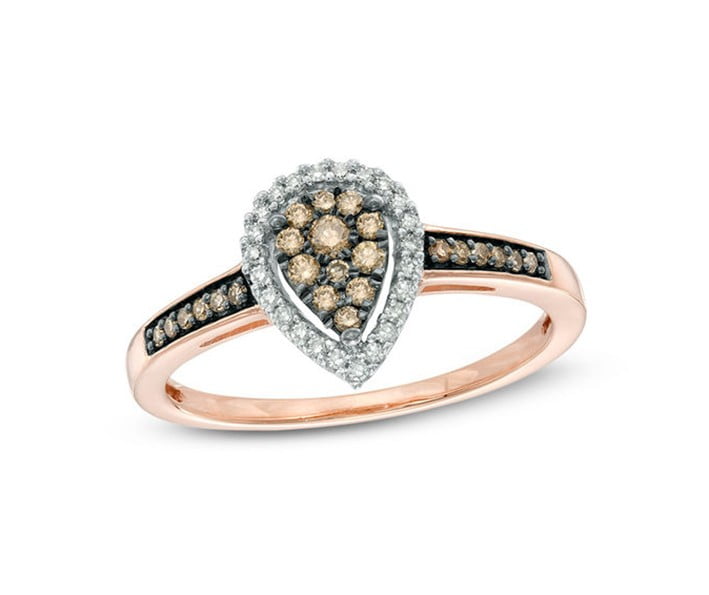Champagne and White Diamond Cluster Pear-Shaped Frame Ring in 10K Rose Gold