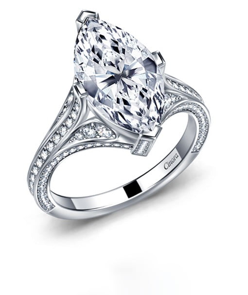 Cinora Marquise Diamond Split Shank Engagement Ring With Pave In 14K White Gold