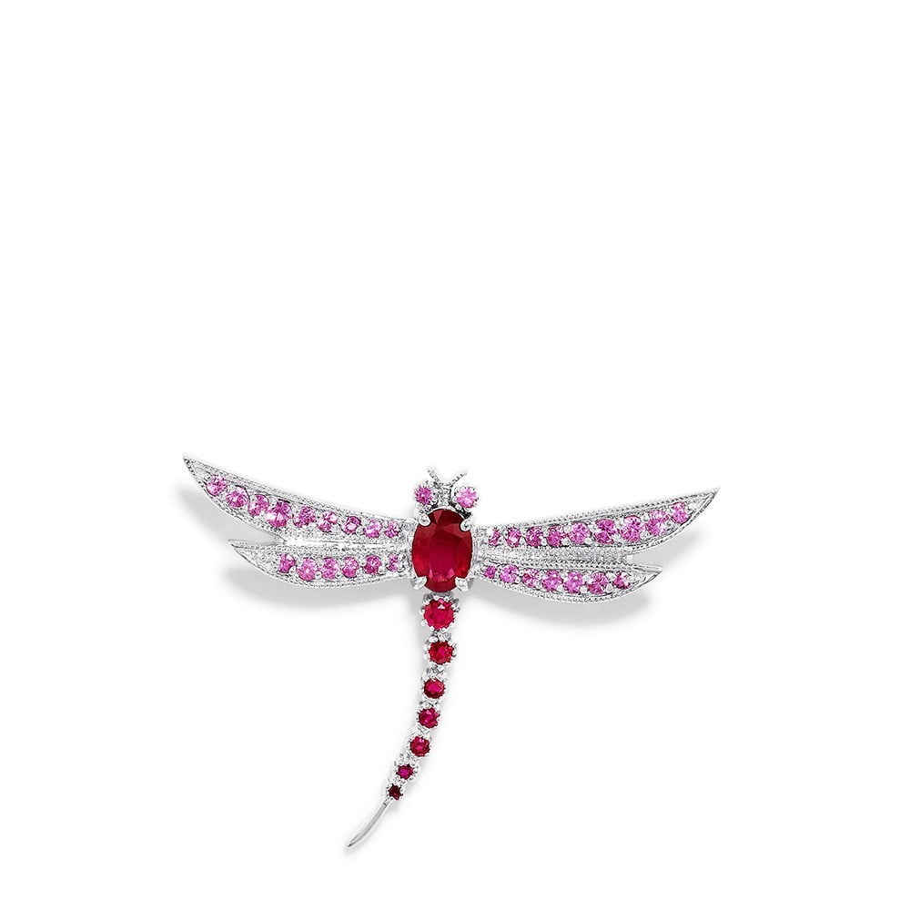 Effy 14K White Gold Ruby and Pink Sapphire Dragon Fly Pin, 2.28 TCW