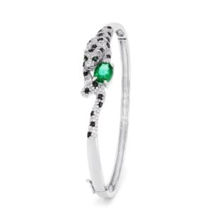 Effy Signature 14K White Gold Emerald and Diamond Panther Bangle, 2.93 TCW