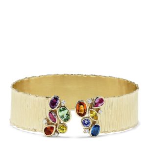 Effy Watercolors 14K Yellow Gold Multi Sapphire and Diamond Cuff, 5.34 TCW