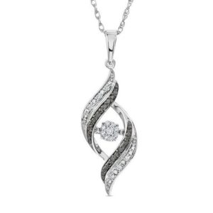 Enhanced Black and White Diamond Flame Pendant in Sterling Silver