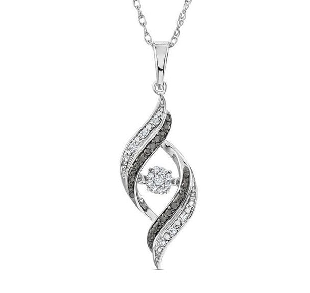 Enhanced Black and White Diamond Flame Pendant in Sterling Silver