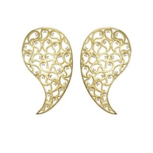 Jaali Gold Paisley Earrings with Clear Cubic Zirconia