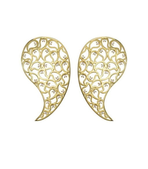 Jaali Gold Paisley Earrings with Clear Cubic Zirconia