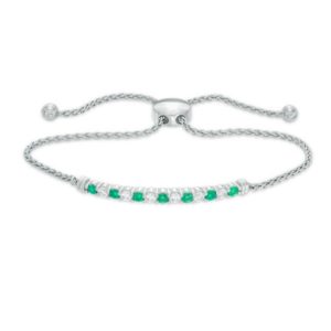 Lab-Created Emerald and White Sapphire Alternating Bolo Bracelet in Sterling Silver