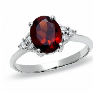 Oval Garnet and Diamond Ring in 10K White Gold