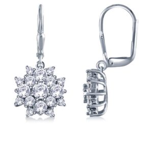 Prong Set Diamond Floral Cluster Earrings In 14K White Gold (2.00cttw.)